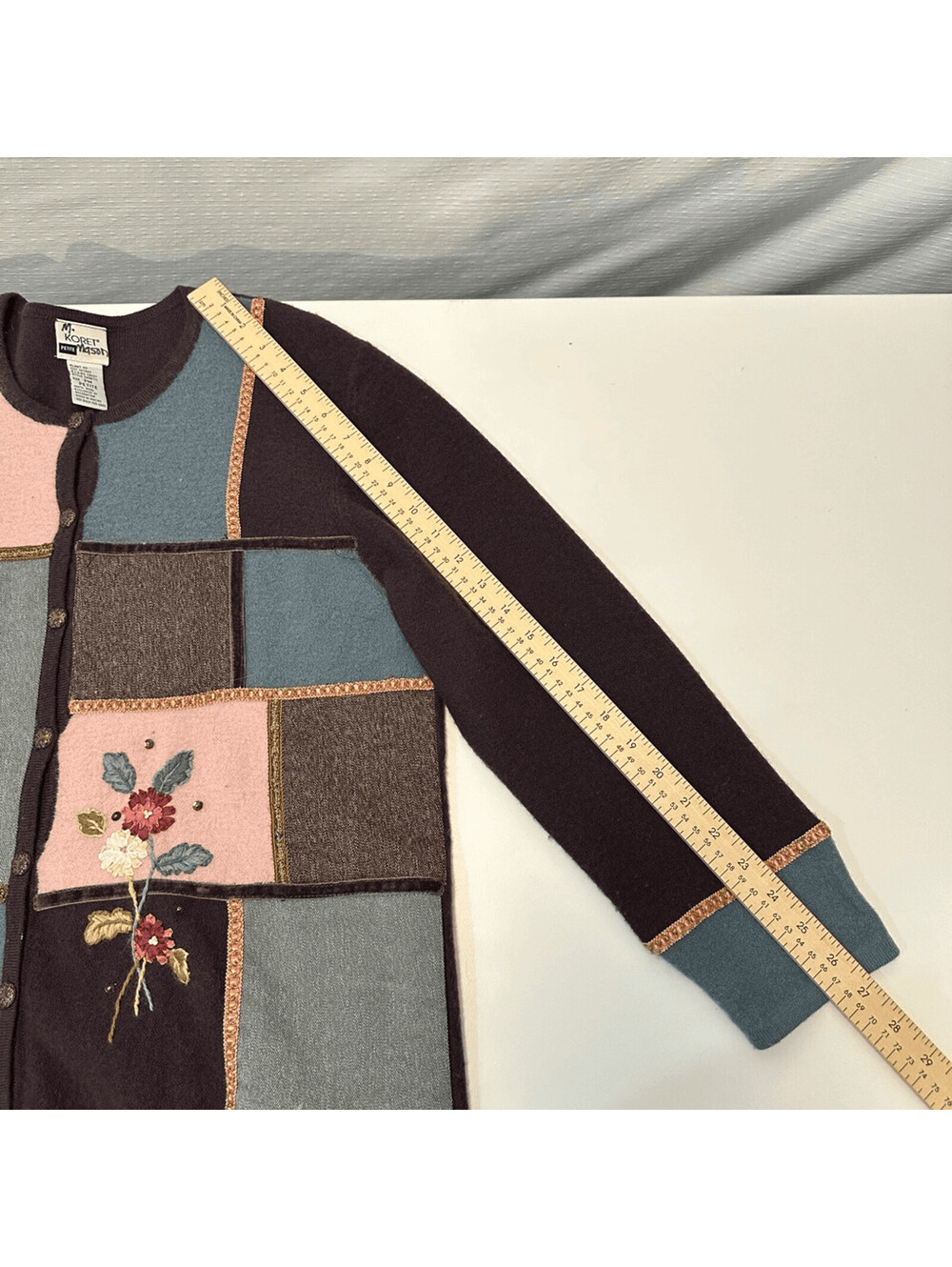 Koret Petite Wool Cardigan Sweater Patchwork Floral Embroidered Cottagecore - Picture 7 of 12